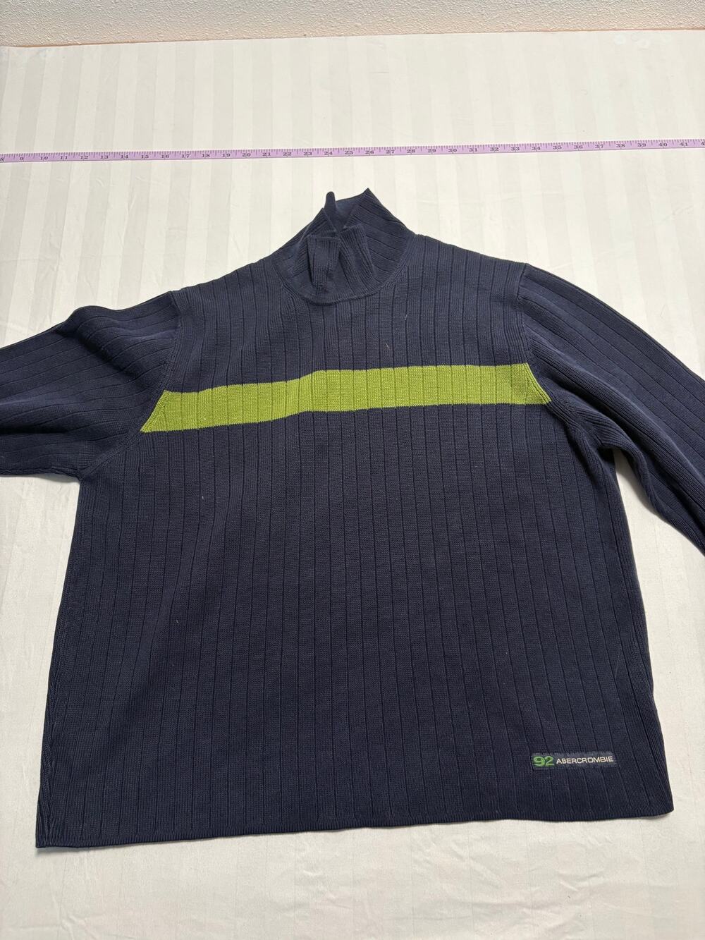 Vintage Abercrombie & Fitch Ribbed Mock Neck Sweater Navy Green Y2K Size L